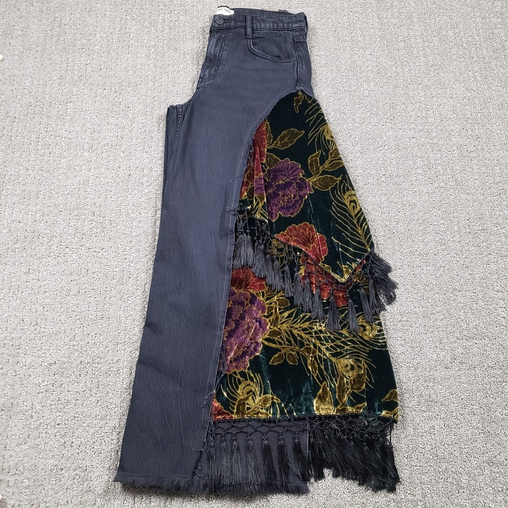 We the Free People Jeans 28 (33x29) Black Just Frills Low-Rise Wide-Leg Boho - Picture 3 of 16